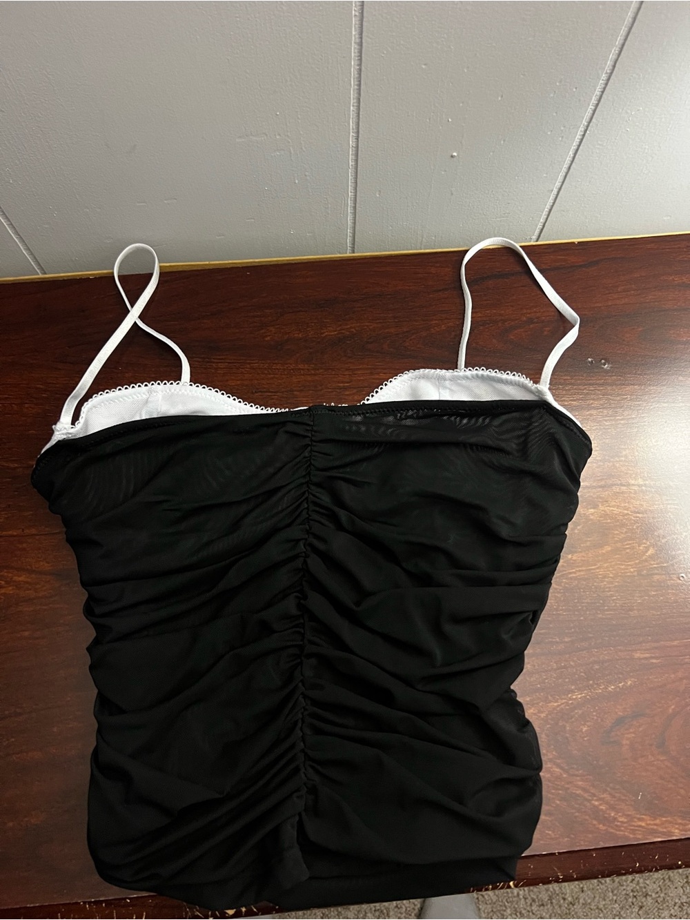 White Fox Boutique Black Ruched Cami with White Trim